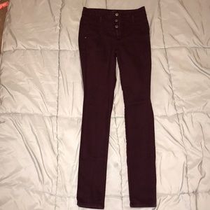High waisted super skinny maroon jeans